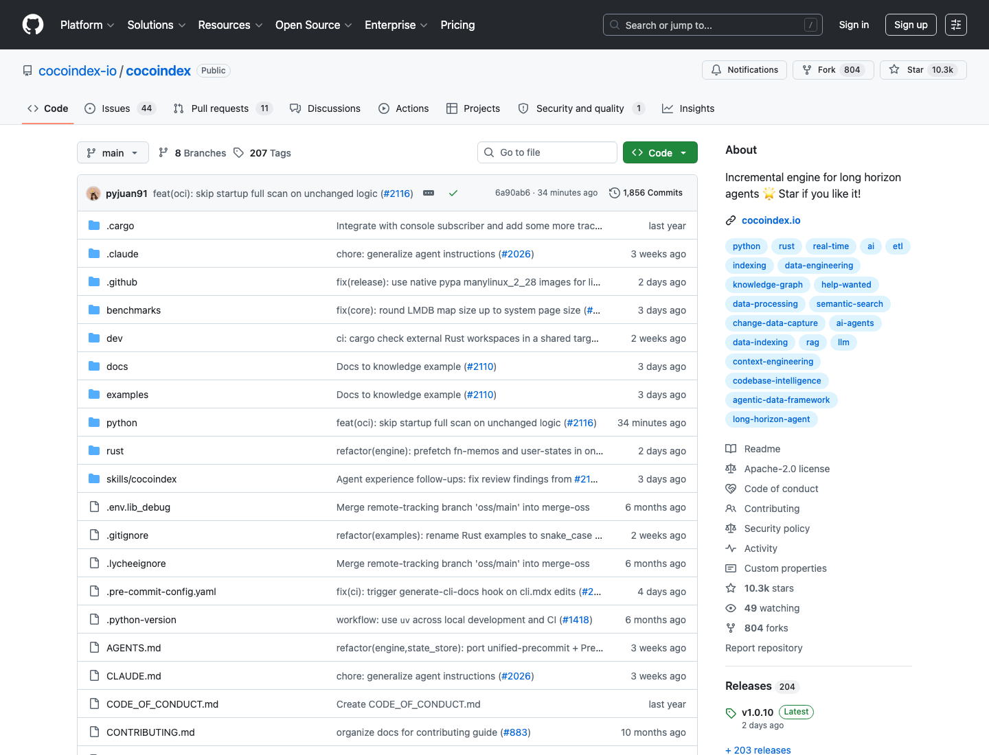 CocoIndex GitHub repository screenshot