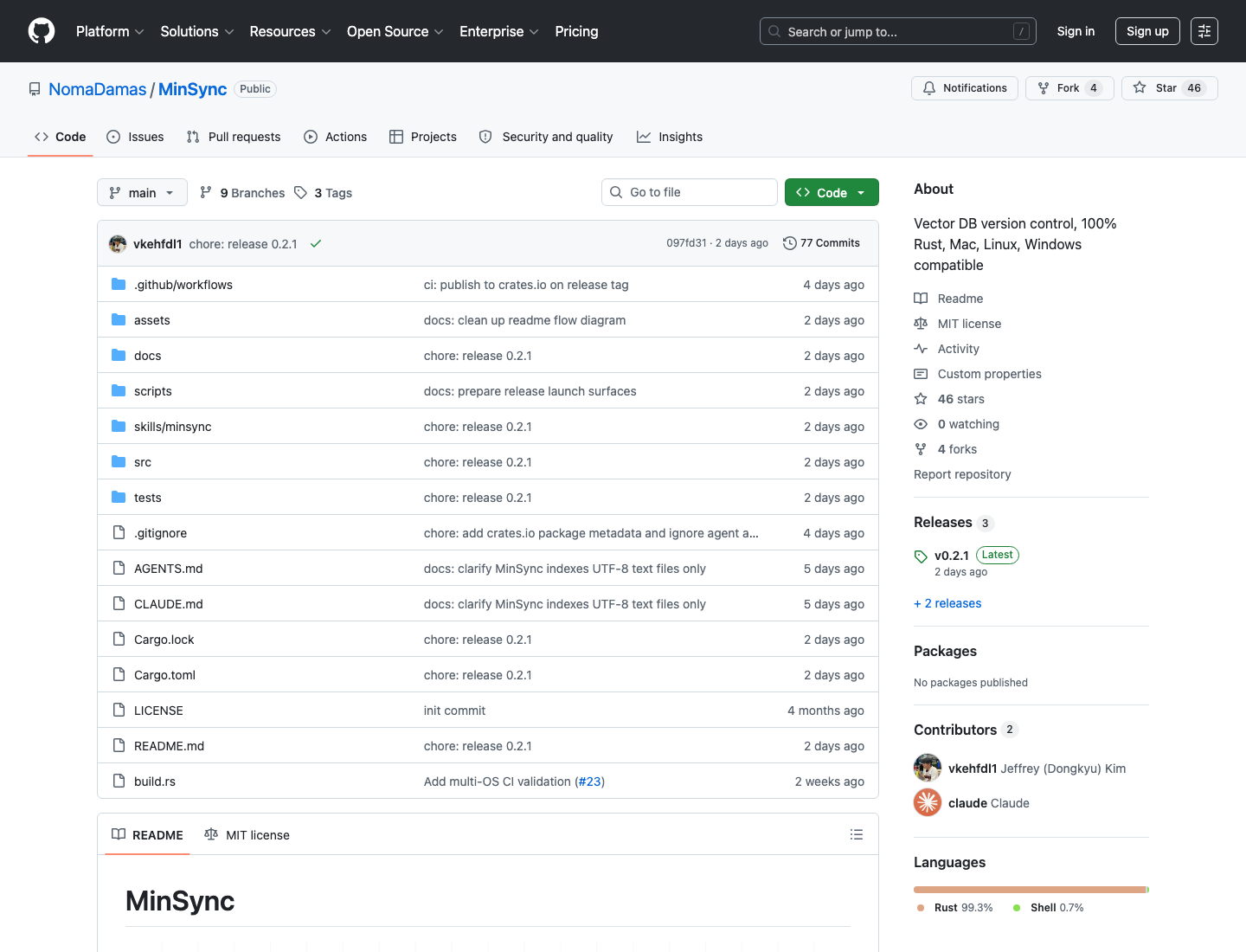 MinSync GitHub repository screenshot